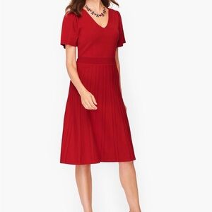 Talbots Red V-Neck Pleated Midi Dress